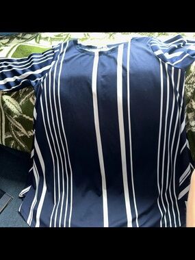 Navy Blue and White Vertical Stripe Tunic Top